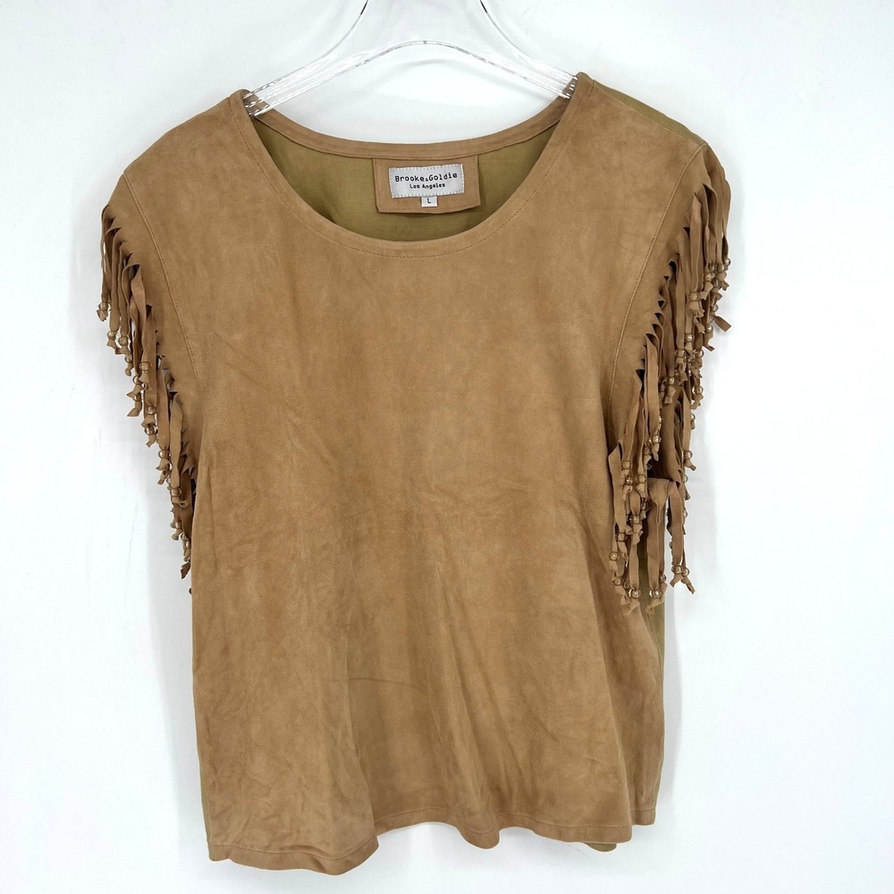Brooke & Goldie Fringe Top Womens L‎ Brown Western Boho Cowboy Festival